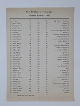 Case Institute of Technology Football 1962 B&amp;W Football Roster Vintage Clipping - £11.84 GBP