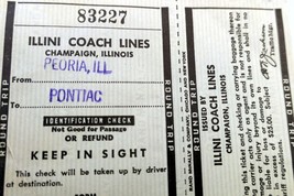 Illinois Coach Lines Round trip Ticket 1954 two vintage - $7.61