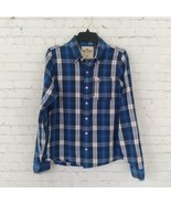 Hollister Shirt Mens Medium Blue Tartan Paid Long Sleeve Button Up Logo ... - $17.99