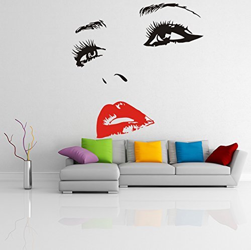 ( 71'' x 69'') Vinyl Wall Decal Womens Face with Hot Lips Silhouette / Sexy Teen - $120.00