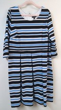 Lane Bryant WM PLUS 22 Blck White Blue Striped Short Sleeve Peplum Pleated Dress - £18.81 GBP