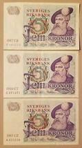 SWEDEN LOT OF 3 BANKNOTES 5 KRONOR FROM 1965 - 1967 XF - aUNC NO RESERVE - £29.65 GBP