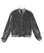 FREE PEOPLE Women&#39;s XS Crushed Gray Velvet Full Zip Ruched Bomber Jacket... - $52.93 CAD
