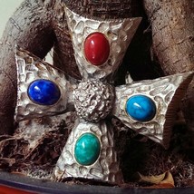 Vintage Handmage Brooch - Retro Costume Jewelry - Cast Metal CROSS &amp; GIFT: Chain - £21.84 GBP