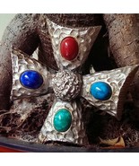 Vintage Handmage Brooch - Retro Costume Jewelry - Cast Metal CROSS &amp; GIF... - £21.85 GBP