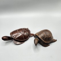 Sea Turtle Hand Carved Figurines Hard Wood Tortoise Sculptures Vtg Hawaii - £38.78 GBP