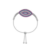 925 Sterling Silver White Pink Blue CZ Marquise Bracelet Adjustable - £236.04 GBP