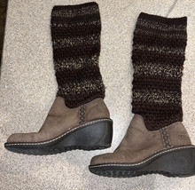 UGG Womens Cresthaven Crochet Knit Sweater Boots Brown Leather Wedge 1938 Size 8 - £27.65 GBP
