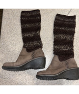 UGG Womens Cresthaven Crochet Knit Sweater Boots Brown Leather Wedge 193... - £27.21 GBP