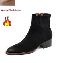 N basic shoes elegant women winter boots with side zippers round toe leather warm shoes thumb200