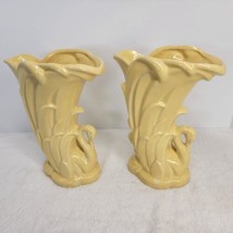 Pair Of Vintage Mc Coy Pottery Yellow Swan Vases 9&quot; Planters Mcm See Images Chips - £50.23 GBP