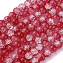 Bead Lot 5 strand 8mm round crackle glass Two tone Red  Clear 31 inch X12 - £8.63 GBP