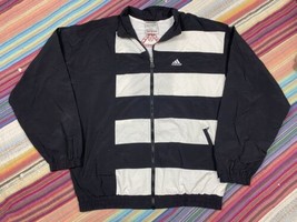 Vtg 90s Adidas Black White Three Stripe Soccer Windbreaker Jacket Goalie Sz XLT - £18.94 GBP