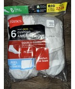 Hanes ~ 6-Pair White Socks Ankle Cotton Blend Big &amp; Tall ~ Size 12-14 - $33.83 CAD