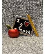 Vintage  I Love To Teach Apple Ruler Pin Brooch Teacher Fashion Jewelry KG - €16,94 EUR