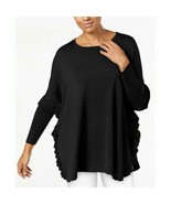 NY Collection Womens Ruffled, Oversized Poncho Sweater, Black, Size XL - £26.48 GBP