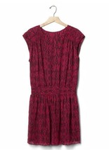 New GAP Women Red Plum Geo Print Smocked Waist Cap Sleeve Chiffon Dress XXL - £27.21 GBP