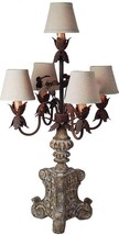 Table Lamp 5-Light Distressed Antique Natural Wood Hand-Carved Shades Included - £613.00 GBP