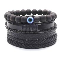SET OF 4 BRACELETS 4pcs Bracelet Evil Eye Bead Black Wood Leather Adjust... - $6.95