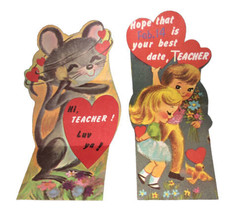 Valentines Day Vintage Set Of 2 “Hi Teacher Luv Ya” Mouse Young Boy &amp; Girl Cards - £3.82 GBP