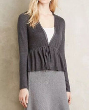 NEW Anthropologie Elly Cardigan SMALL Dark Grey Women’s Sweater Chiffon Trim - £23.72 GBP