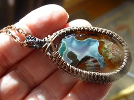 Turkish Agate Pendant Handmade Set In Gorgeous Copper Wire WEAVE/SILVER Accents - £122.63 GBP