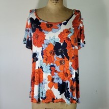 Westport Size XL Top T-Shirt Jersey Blouse Floral Red Orange Blue Cold S... - £14.59 GBP