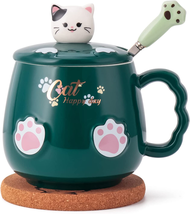 Cat Mug Cute Ceramic Coffee Cup with Lovely Kitty Lid, Kawaii Cat Claw S... - £23.26 GBP