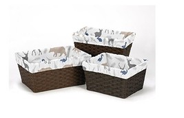 Sweet Jojo Designs 3-Piece Fits Most Basket Liners for Blue Grey and White Wood - £18.49 GBP