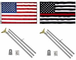 3x5 USA American &amp; USA Thin Red Line Flag &amp; 2 Aluminum Pole kit kits 3&#39;x5&#39; - £43.86 GBP