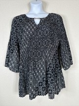 Catherines Womens Plus Size 2X Blk/Wht Mosaic Crinkle Tunic Top 3/4 Sleeve - £16.51 GBP