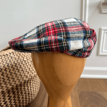 Vintage Country Gentleman Ivory Red Plaid Wool Newsboy Hat L - $25.92