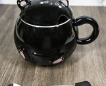 Whimsical Black Chubby Feline Kitty Cat Cup Mug With Lid And Stirring Spoon - $18.99