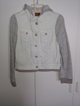 American Eagle Outfitters Ladies WHITE/GRAY DENIM/HOODED SHIRT/JACKET-JR. M-NICE - £16.82 GBP