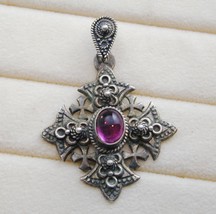 Gorgeous 900 Silver Maltese Crusader Cross Jerusalem Pink Cabochon - £120.19 GBP