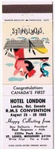Matchbook Cover Sportsmiles Hotel London Ontario RMS Convention 1965 Duc... - £2.29 GBP