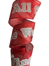 2.5&quot; X 50 Yards Holiday Wired Ribbon Red With Silver Glitter Jingle All The Way - £16.46 GBP