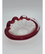 Murano Art Glass Ashtray Red &amp; Clear Bullicante 5x4&quot; - $1,284.10 MXN