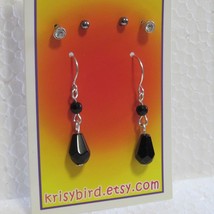 3 pair Fashion Earrings Black Drop earrings with Gunmetal Balls and Clear Studs - £3.24 GBP