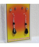 3 pair Fashion Earrings Black Drop earrings with Gunmetal Balls and Clea... - $5.48 CAD