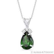 Pear-Shape Simulated Emerald &amp; Round Cubic Zirconia CZ Pendant in 14k White Gold - £63.94 GBP+