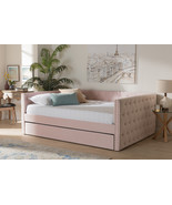Feya Pink Velvet Fabric Upholstered Full Size Daybed w/Trundle - $889.00
