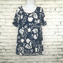 LuLaRoe Tunic Top Womens Small Blue Floral Short Sleeve Simply Comfortable - £10.45 GBP