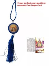 Virgen De Regla Medall rearview mirror Car Ornament blue hanging pendant... - $9.78