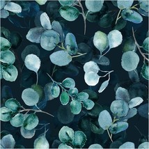 Boho Peel And Stick Wallpaper Eucalyptus Leaves Navy/Green Removable Stick On - $34.97