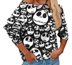 Jack Skellington Faces Womens Long Sleeve Shirt L Disney NBC Halloween Skeleton - £18.02 GBP