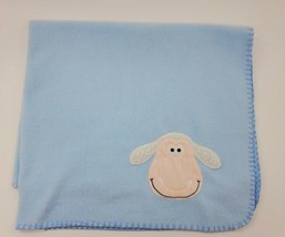 Blankets &amp; Beyond Baby Blanket Blue w Lamb Soft Fleece Sewn Trim Boy B34 - £19.90 GBP