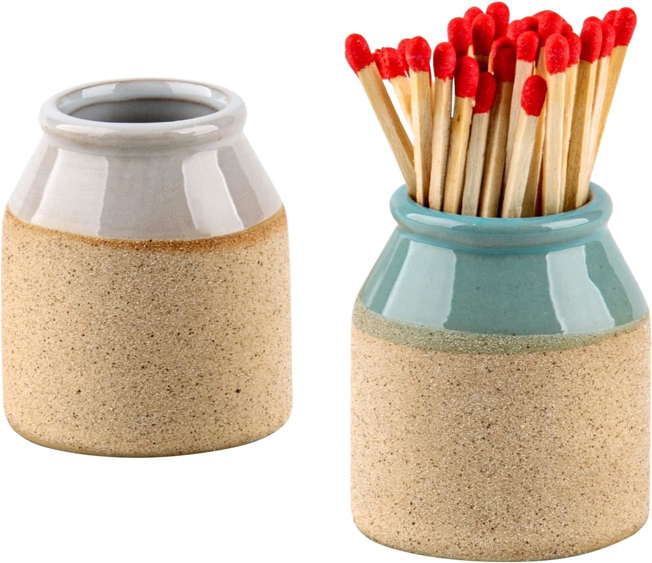 Match Cloche Miniature Pottery Match Holder With Striker Set Of 2 Decora... - $27.93