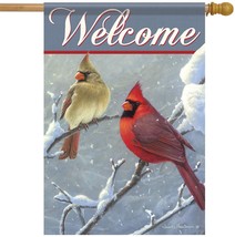 Winter Cardinals Welcome House Flag - 2 Sided Message, 28&quot; x 40&quot; - £23.83 GBP