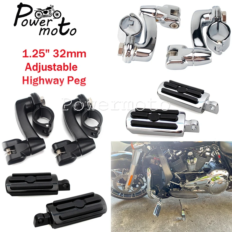 Chrome/Black Motor 32mm Feet Support Rest Foot Pegs Pedals For Harley Ca... - $69.87+